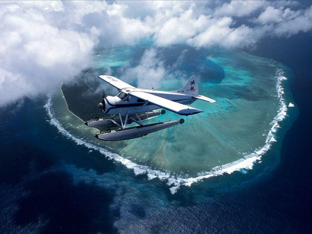 Palau, seaplane, turquoise atoll, SD Desktop Wallpaper
