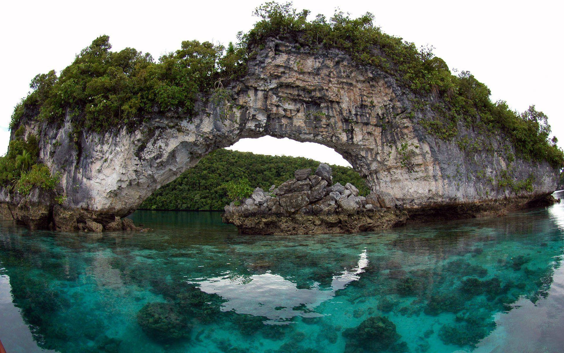Palau, rock arch, limestone arch, Full HD Desktop Wallpaper