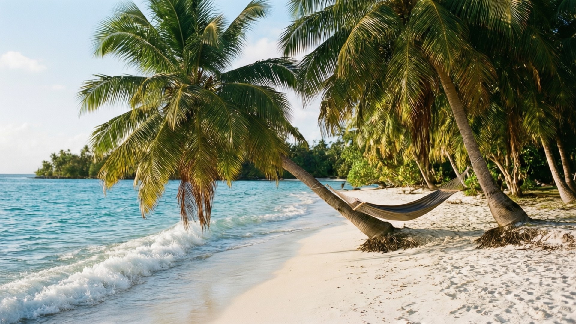 Palau, white sand beach, palm trees, Full HD Desktop Wallpaper