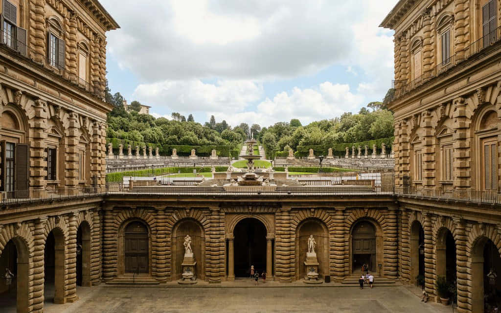 Palazzo Pitti, stone courtyard, ornate buildings, SD Desktop Wallpaper