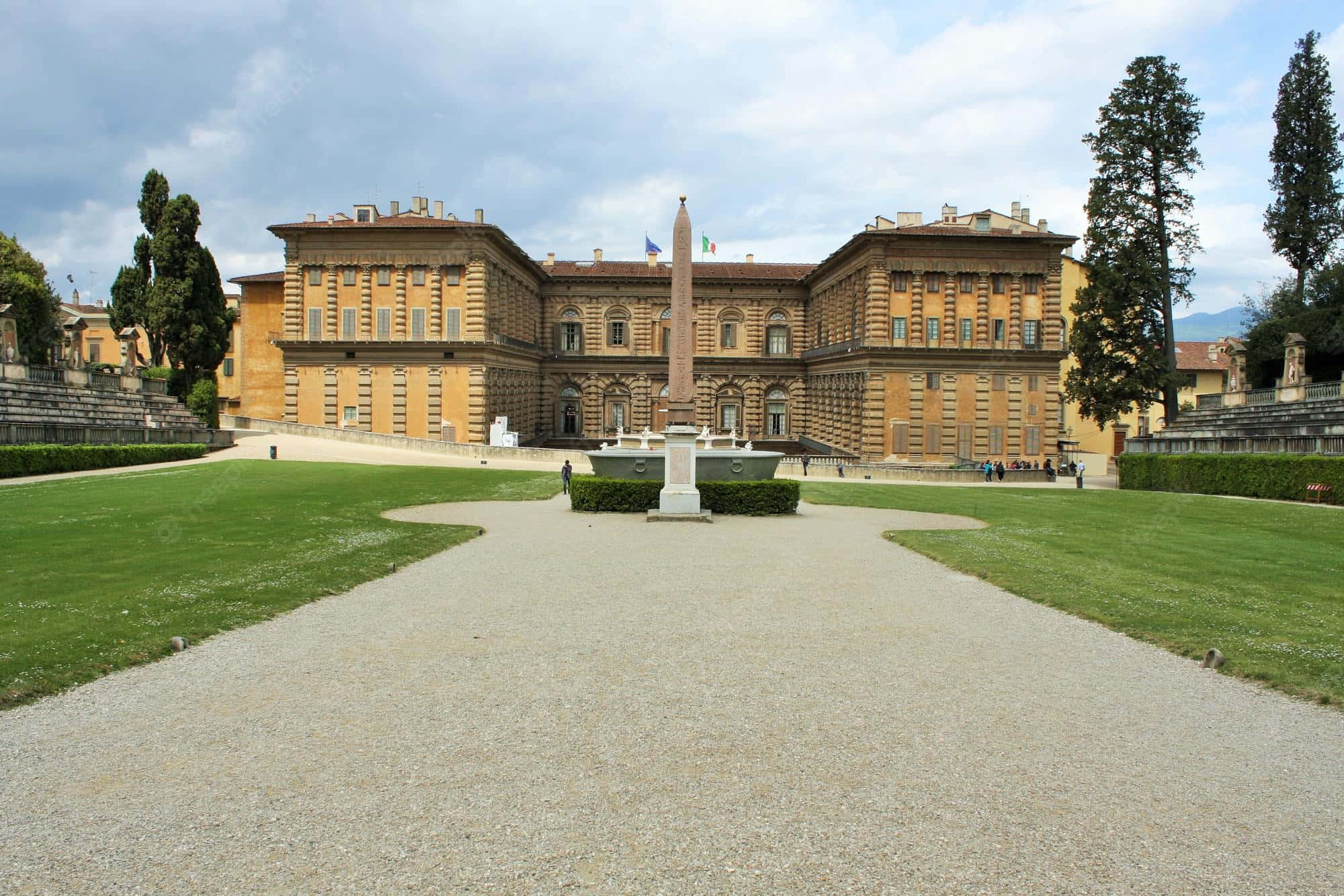 Palazzo Pitti, terracotta roof, symmetrical windows, Full HD Desktop Wallpaper