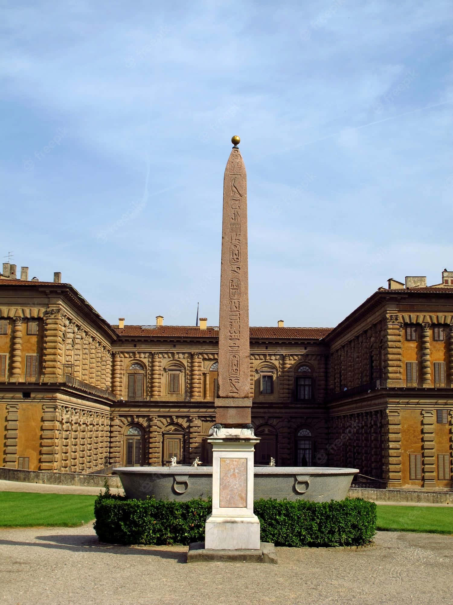 Palazzo Pitti, obelisk, sunlit courtyard, Full HD Phone Wallpaper