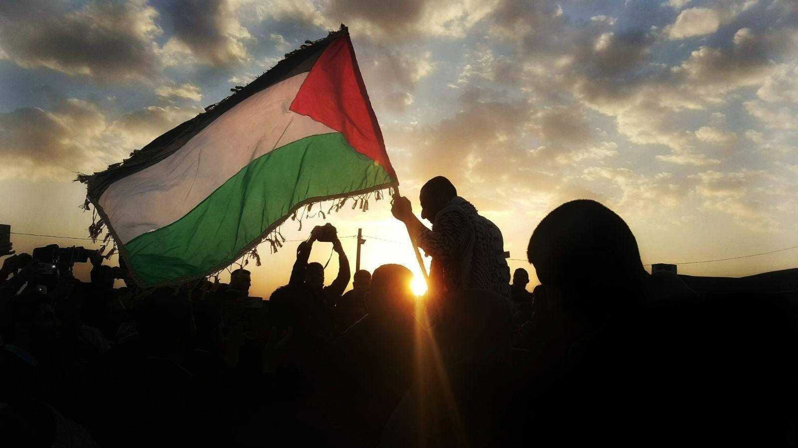 Palestine flag, sunrise, golden sunset sky, HD Desktop Wallpaper