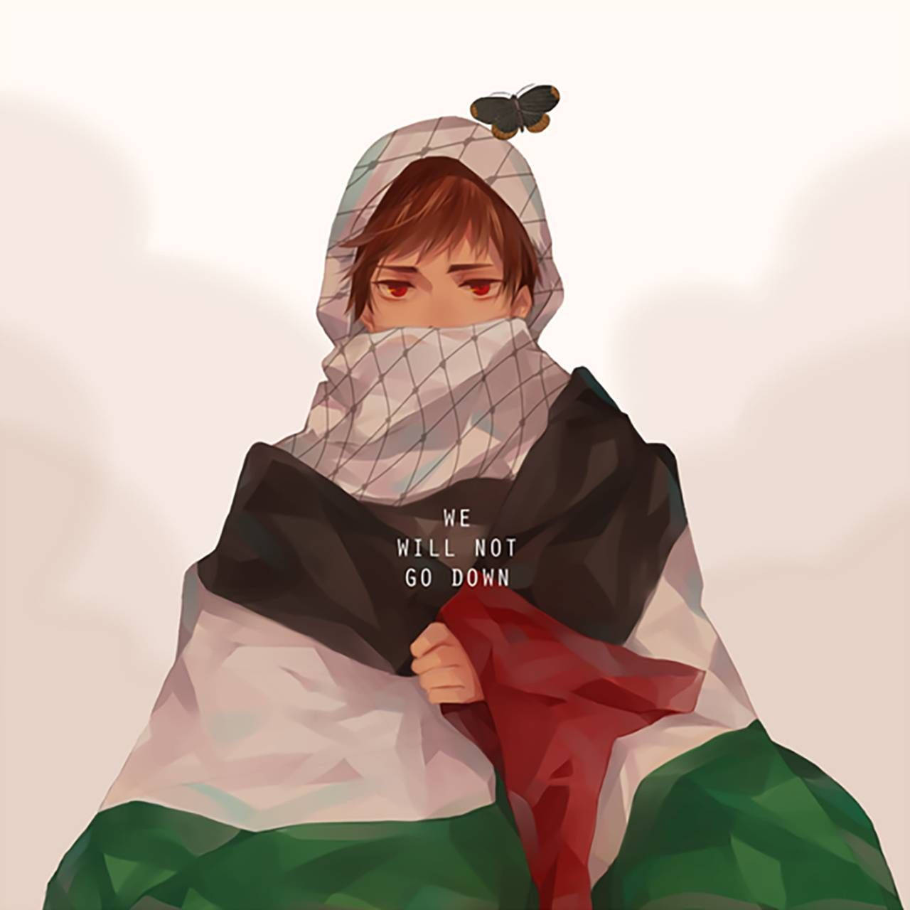 Palestine flag, anime character, butterfly, HD Desktop Wallpaper