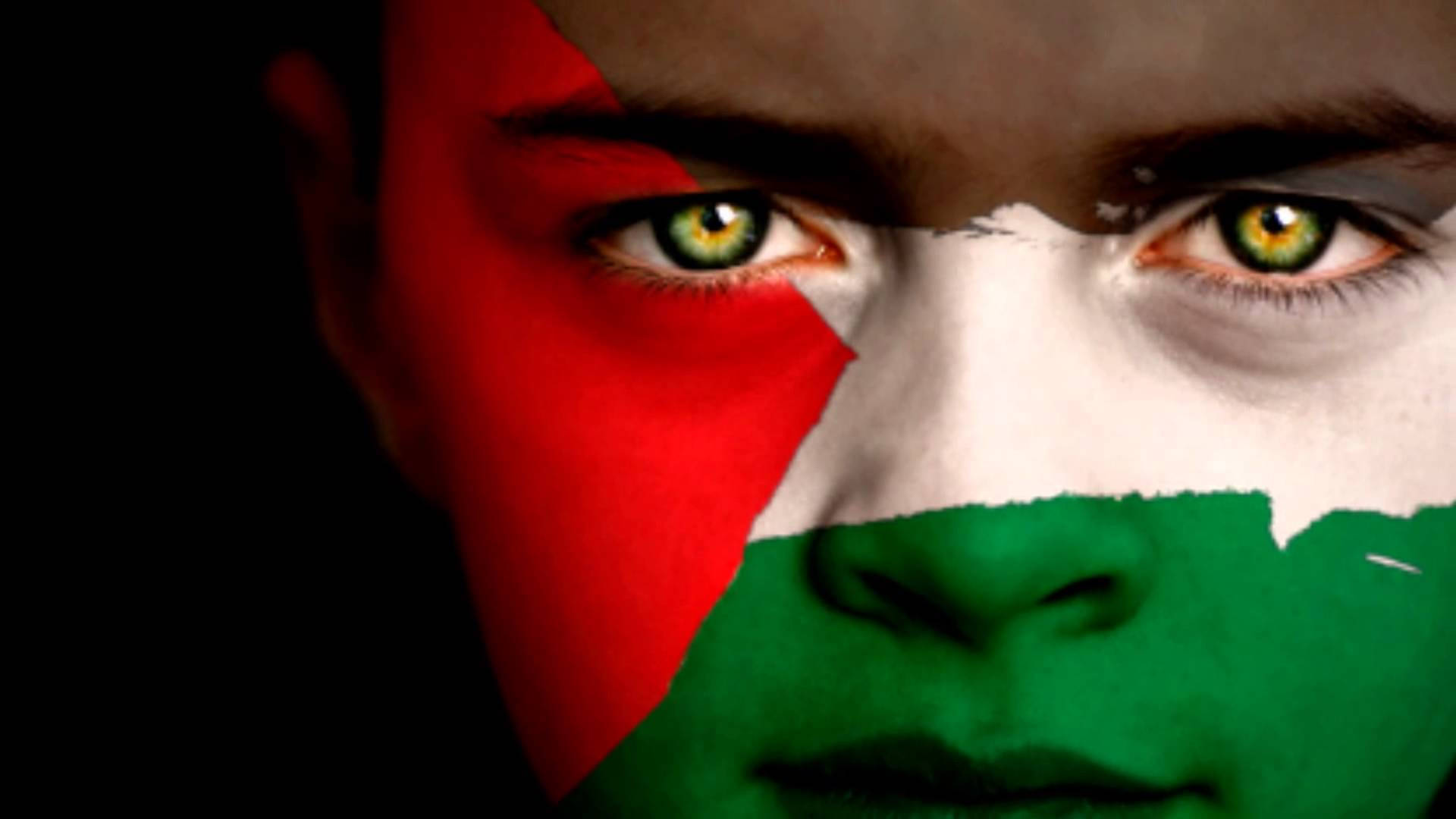 Palestine flag, face paint, black background, Full HD Desktop Wallpaper