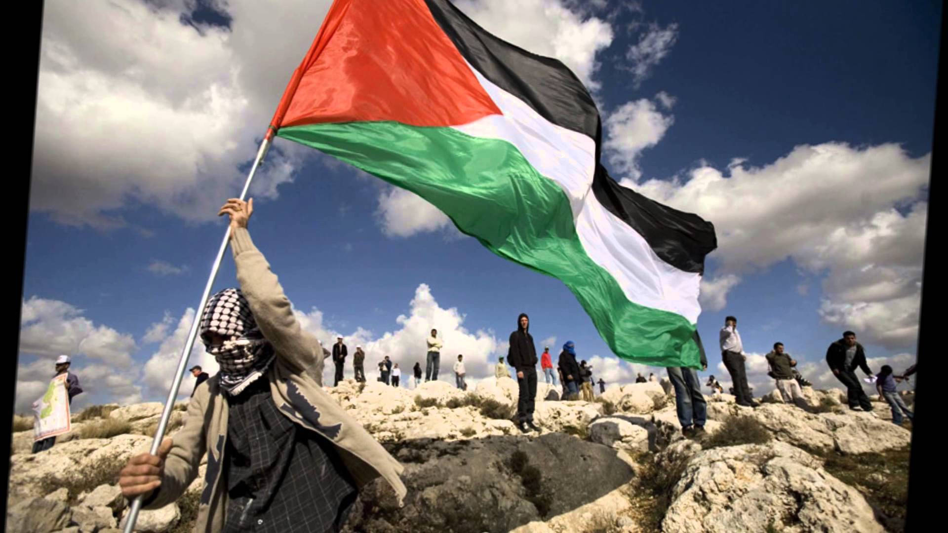 Palestine flag, mountain, checkered headscarf, Full HD Desktop Wallpaper