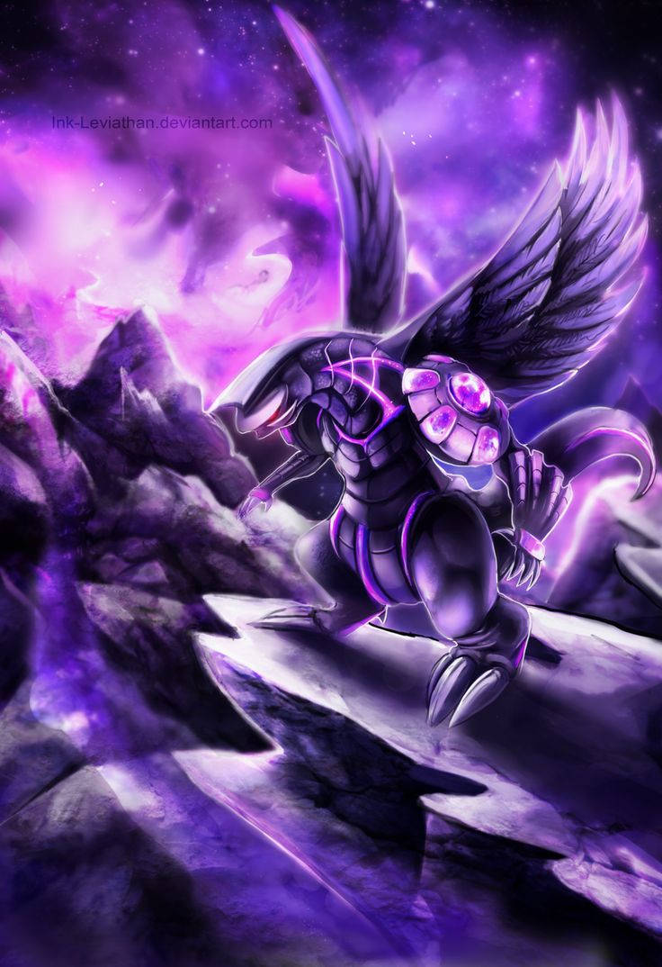 Palkia, purple-winged dragon, glowing eyes, SD Phone Wallpaper