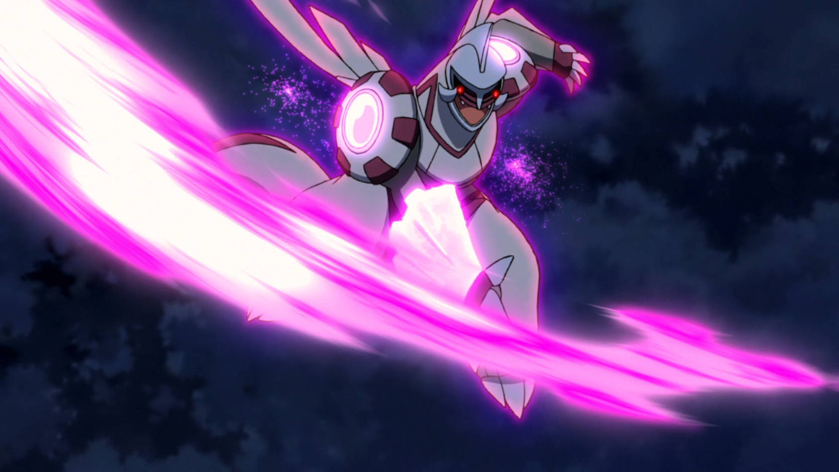 Palkia, white and red armored, glowing pink energy blade, HD Desktop Wallpaper