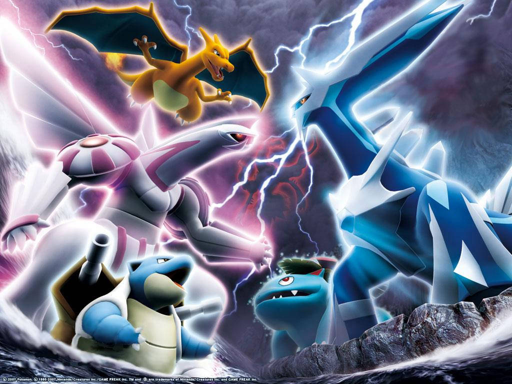 Palkia, legendary Pokémon, stormy sky, SD Desktop Wallpaper