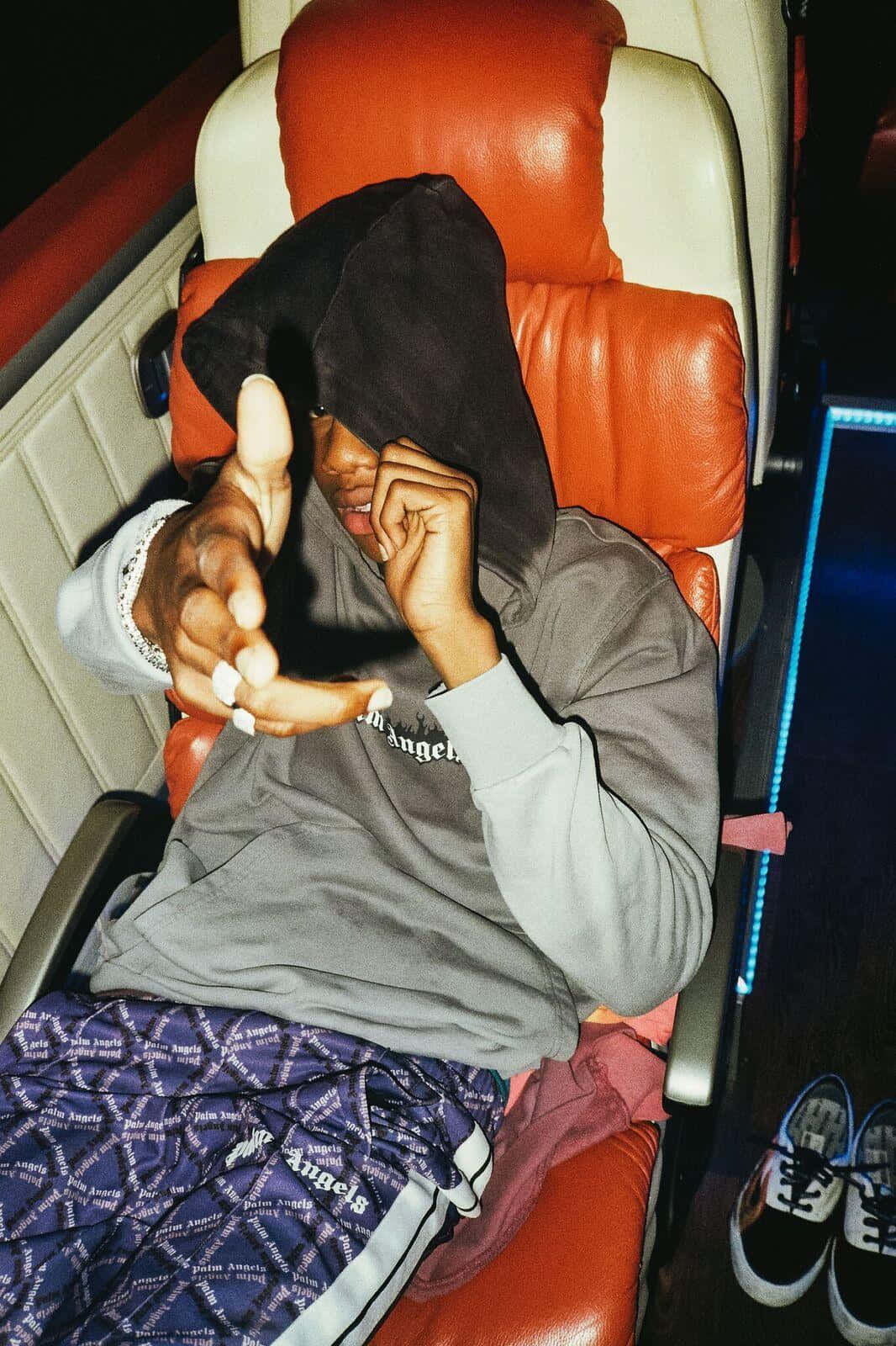 Palm Angels, black hoodie, red leather chair, HD Phone Wallpaper
