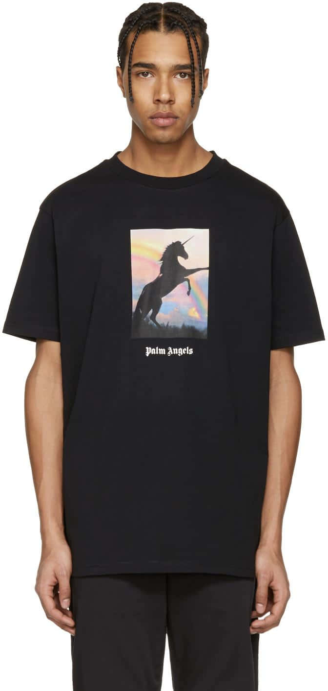 Palm Angels, black t-shirt, silhouetted unicorn, HD Phone Wallpaper