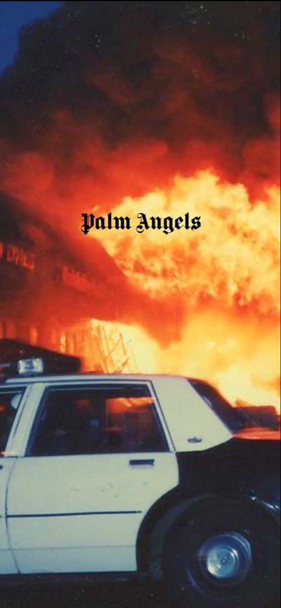 Palm Angels, fire, police car, SD Phone Wallpaper