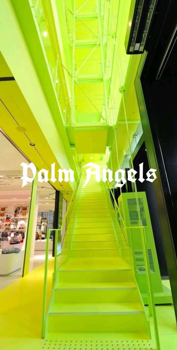 Palm Angels, neon green, staircase, SD Phone Wallpaper