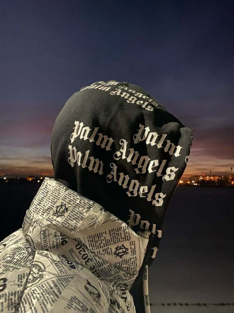 Palm Angels, black, newspaper-print jacket, SD Phone Wallpaper