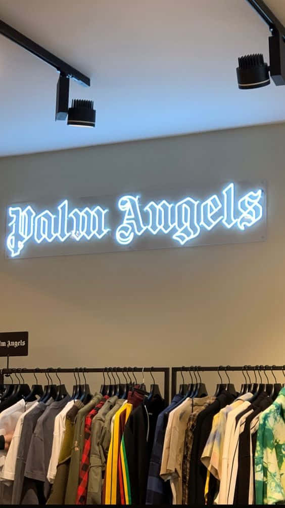 Palm Angels, neon sign, glowing blue, SD Phone Wallpaper