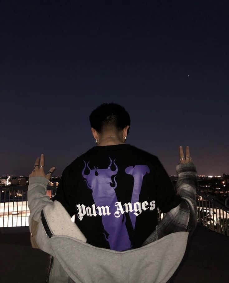 Palm Angels, black shirt, purple devil graphic, SD Phone Wallpaper