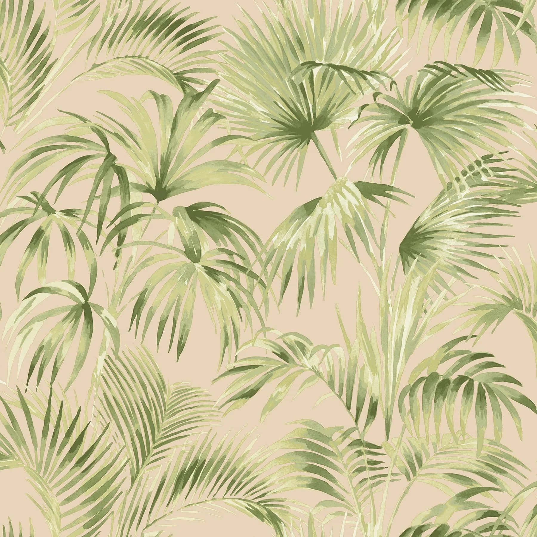 tropical palm frond pattern, watercolor-style, green palm fronds, HD Desktop Wallpaper