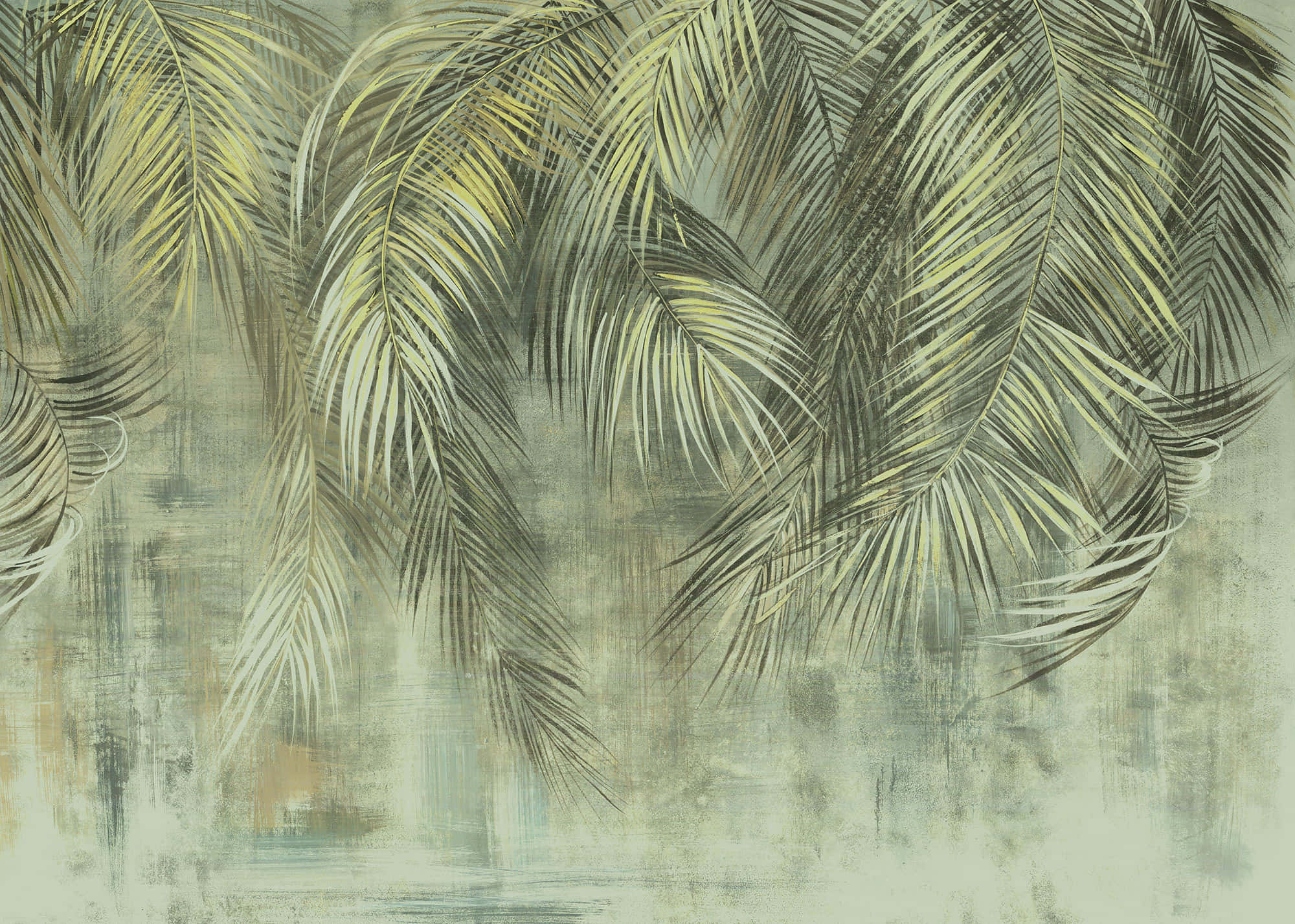 muted green, gold tones, textured weathered wall, Full HD Desktop Wallpaper