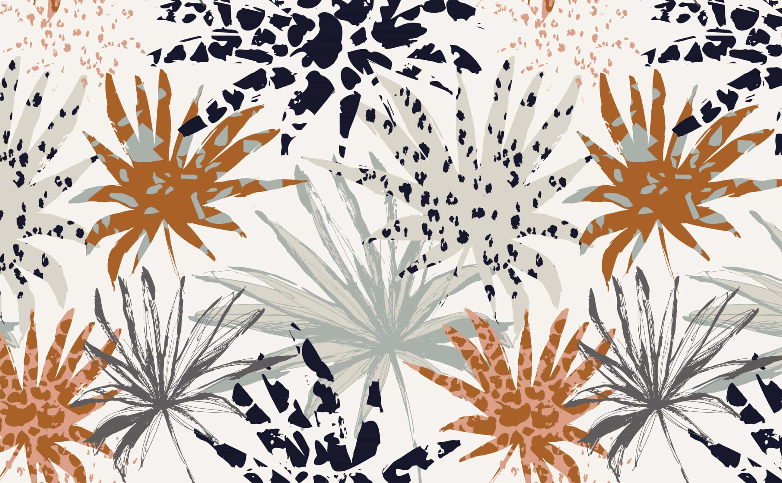 abstract palm frond pattern, orange, gray, 2K Desktop Wallpaper