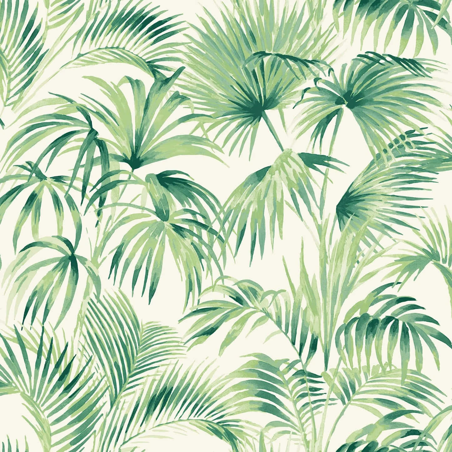 tropical palm frond pattern, vibrant watercolor, green tones, HD Desktop Wallpaper