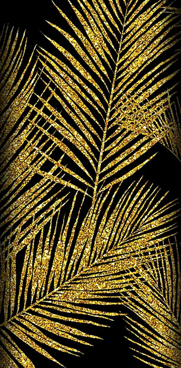 golden palm fronds, glittering palm leaves, stark black background, HD Phone Wallpaper