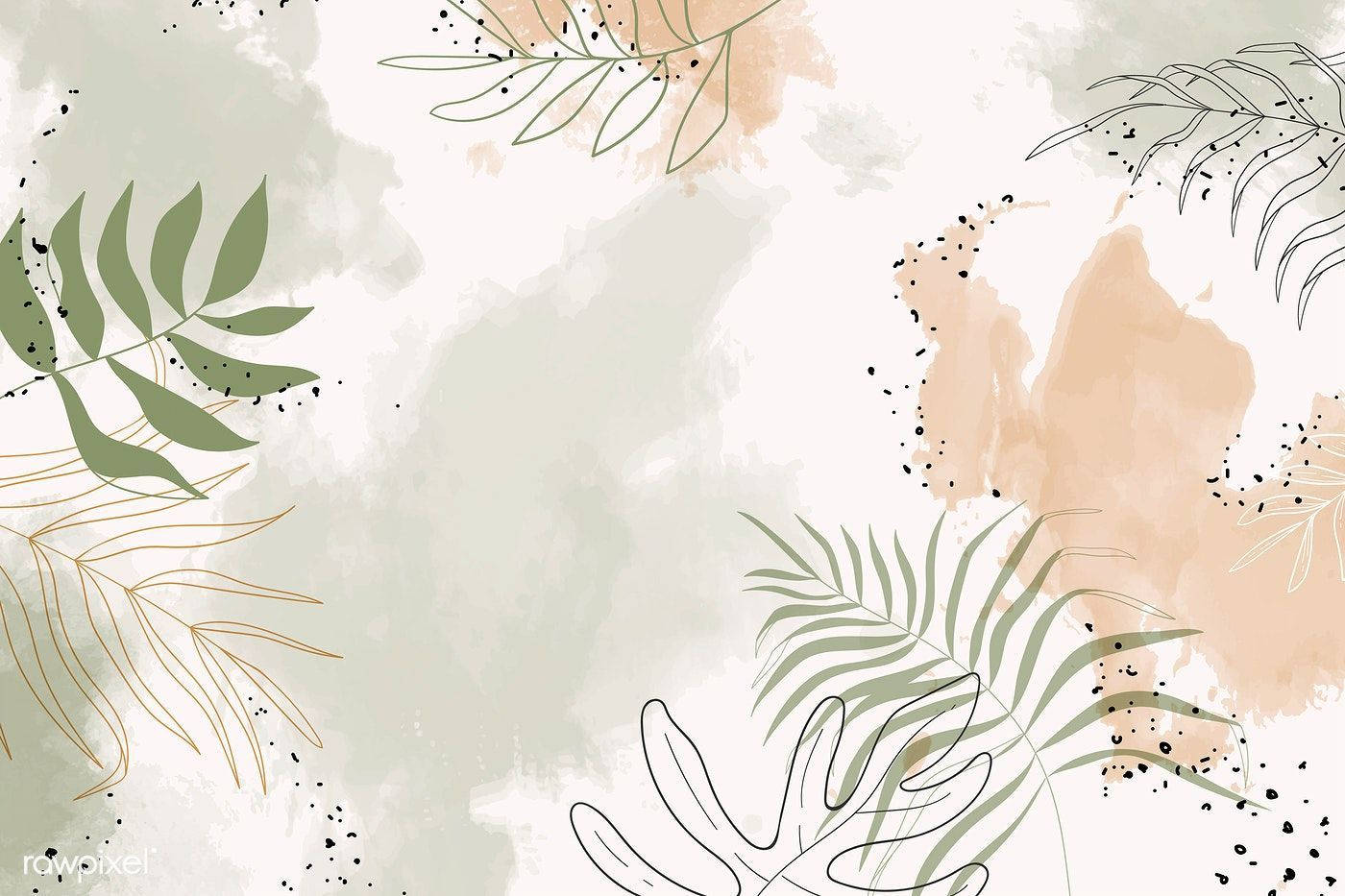 Palm Leaves, beige background, soft greens, HD Desktop Wallpaper