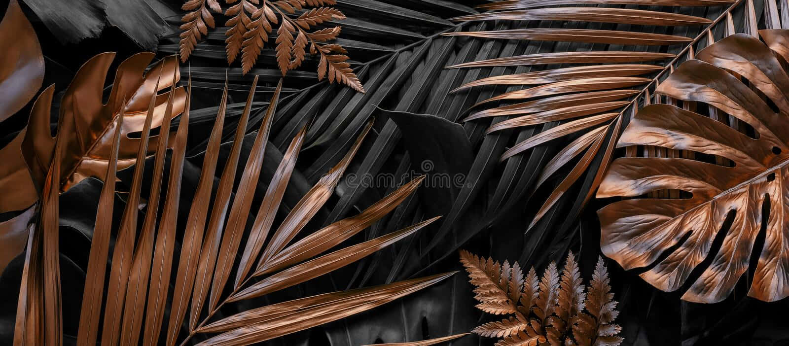 Aesthetic Palm Leaves, tropical setting, golden tropical leaves, HD Desktop Wallpaper