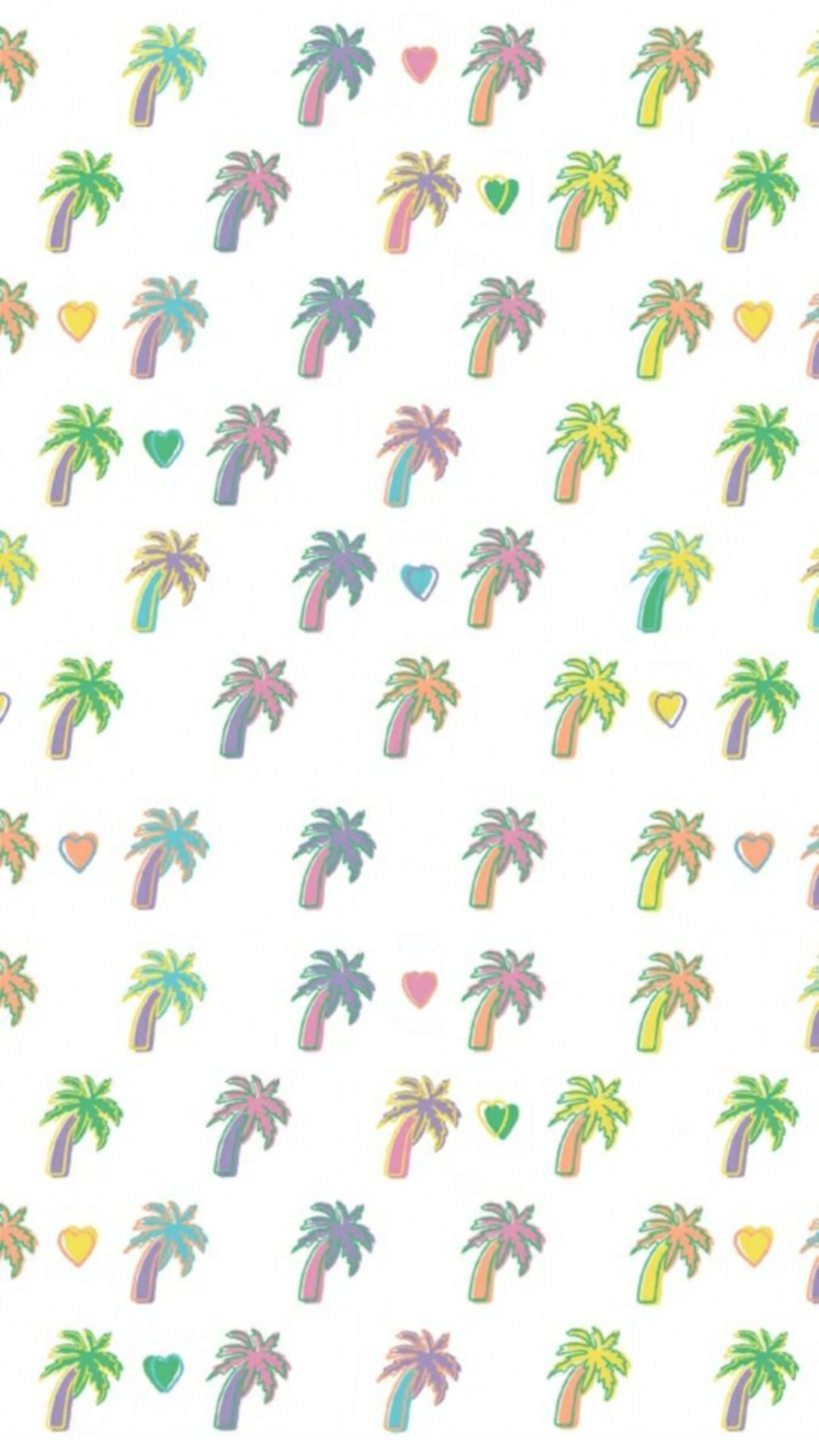 tropical pattern, preppy style, colorful cartoon palm trees, 4K Phone Wallpaper