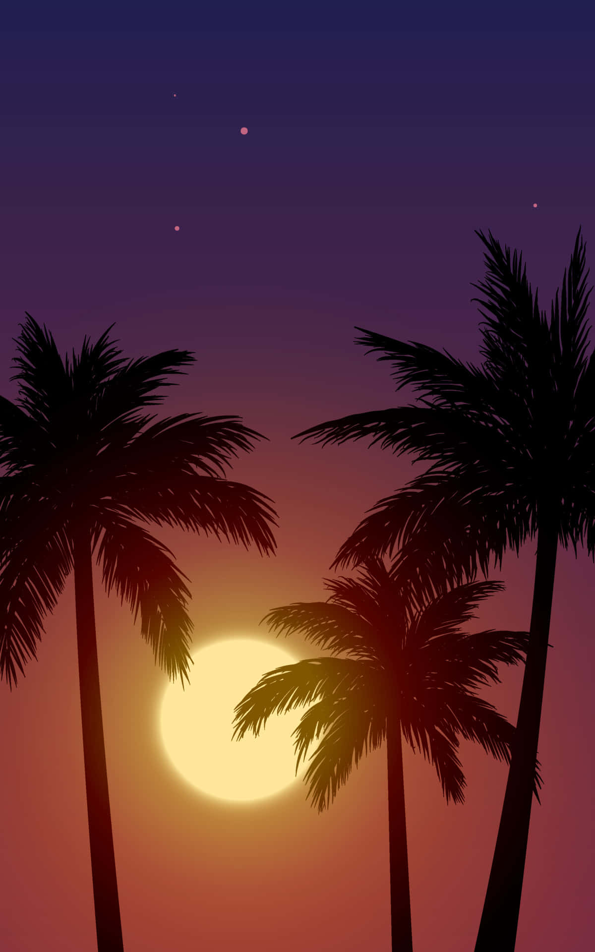 palm tree, yellow sunset, purple and orange sky, Full HD Phone Wallpaper