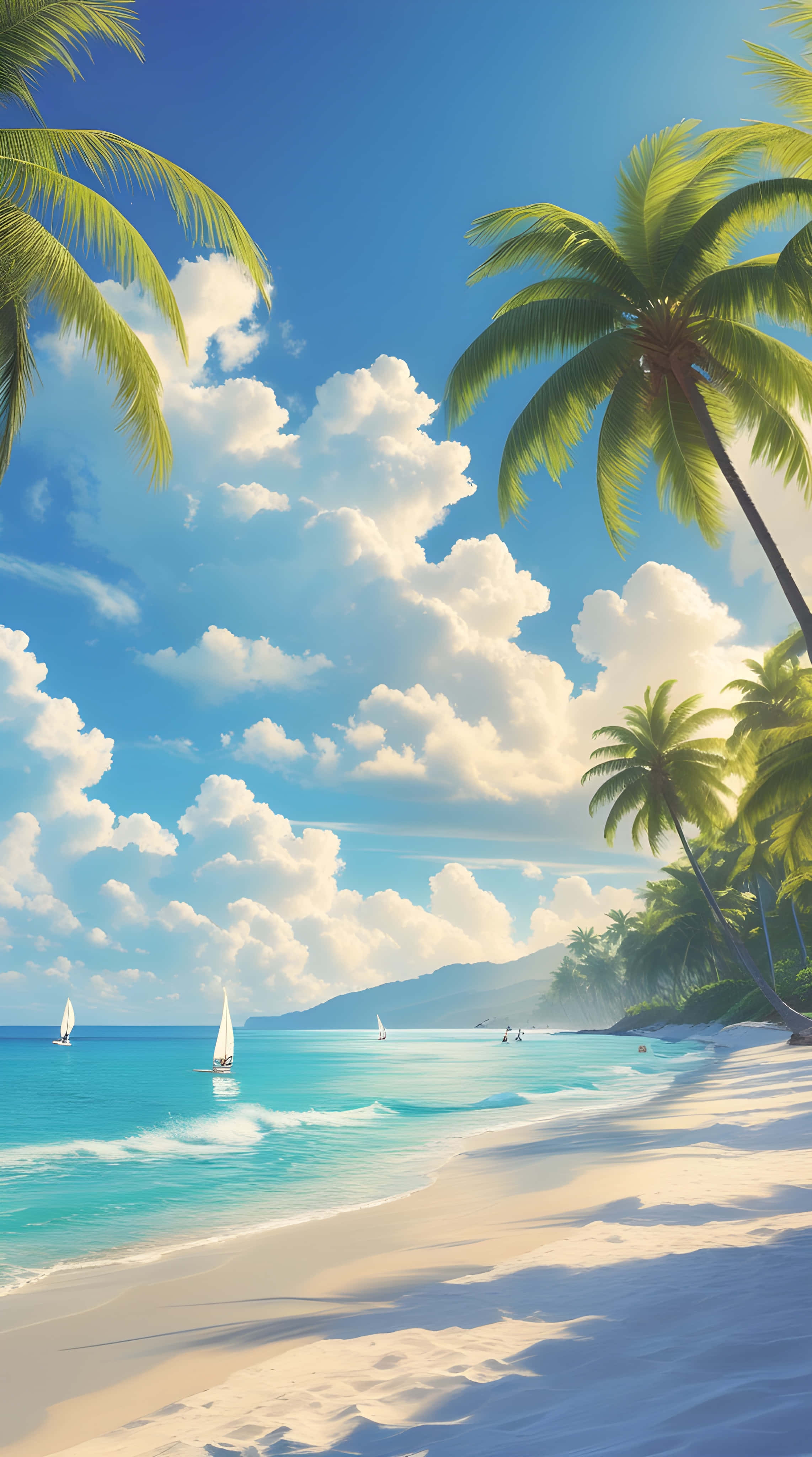 tropical beach, white sand, turquoise water, 4K Phone Wallpaper