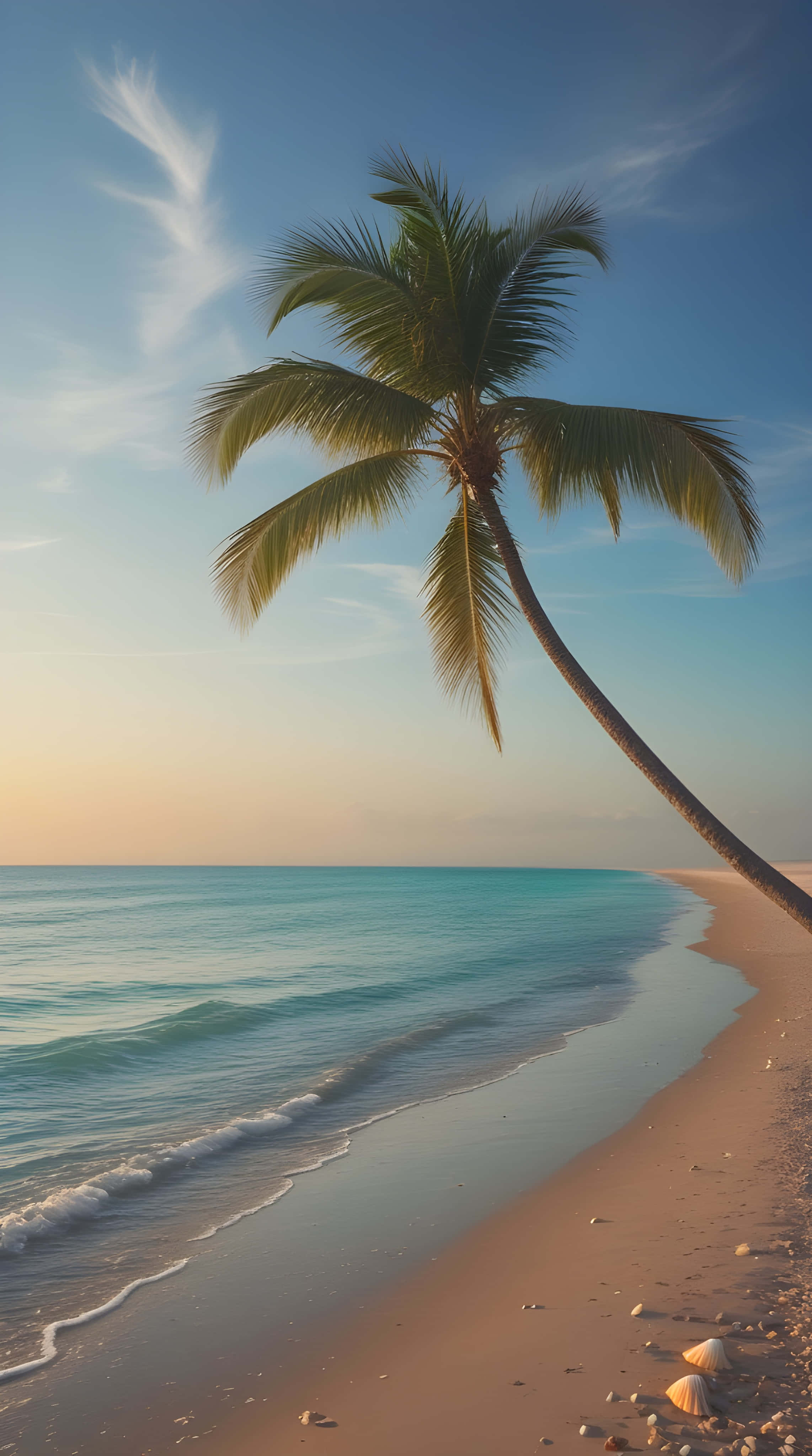 palm tree, turquoise waters, sunset, 4K Phone Wallpaper