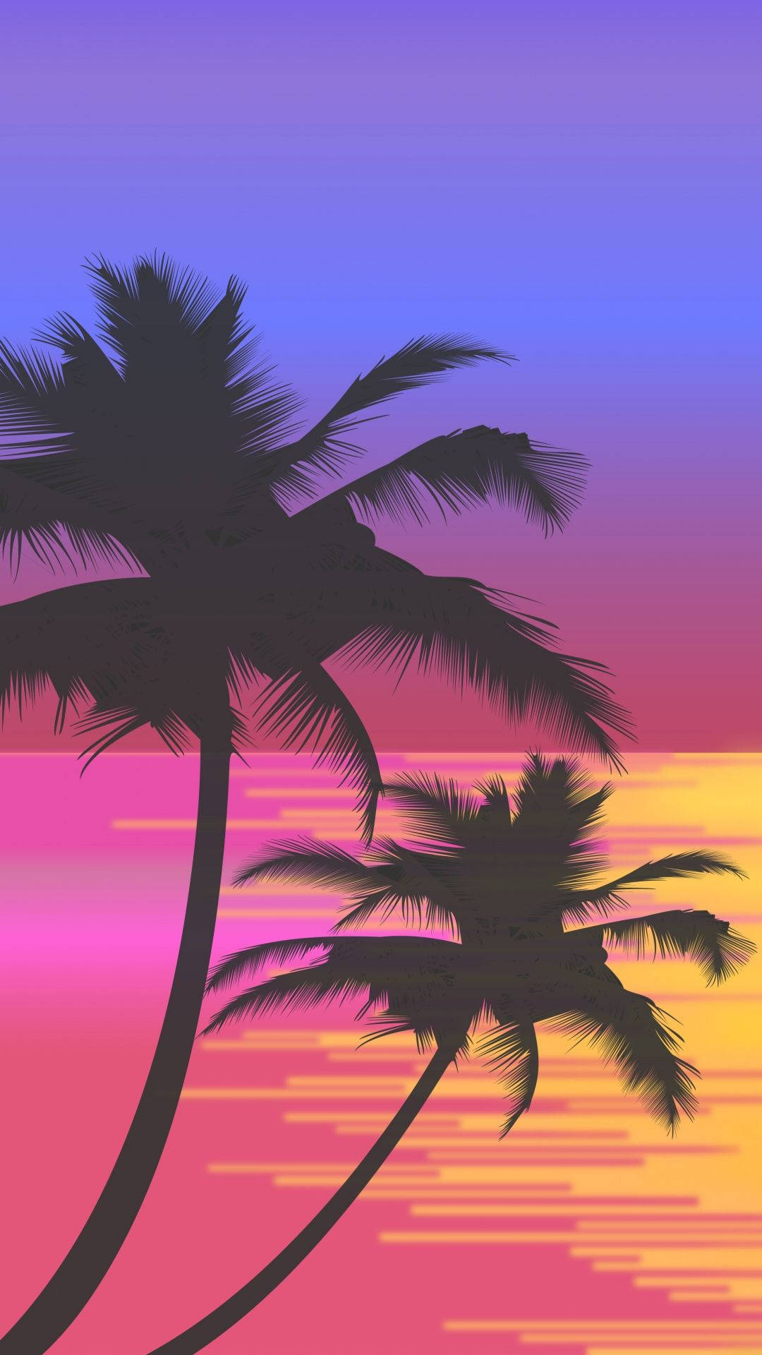 sunset, palm trees, vibrant gradient sunset sky, Full HD Phone Wallpaper