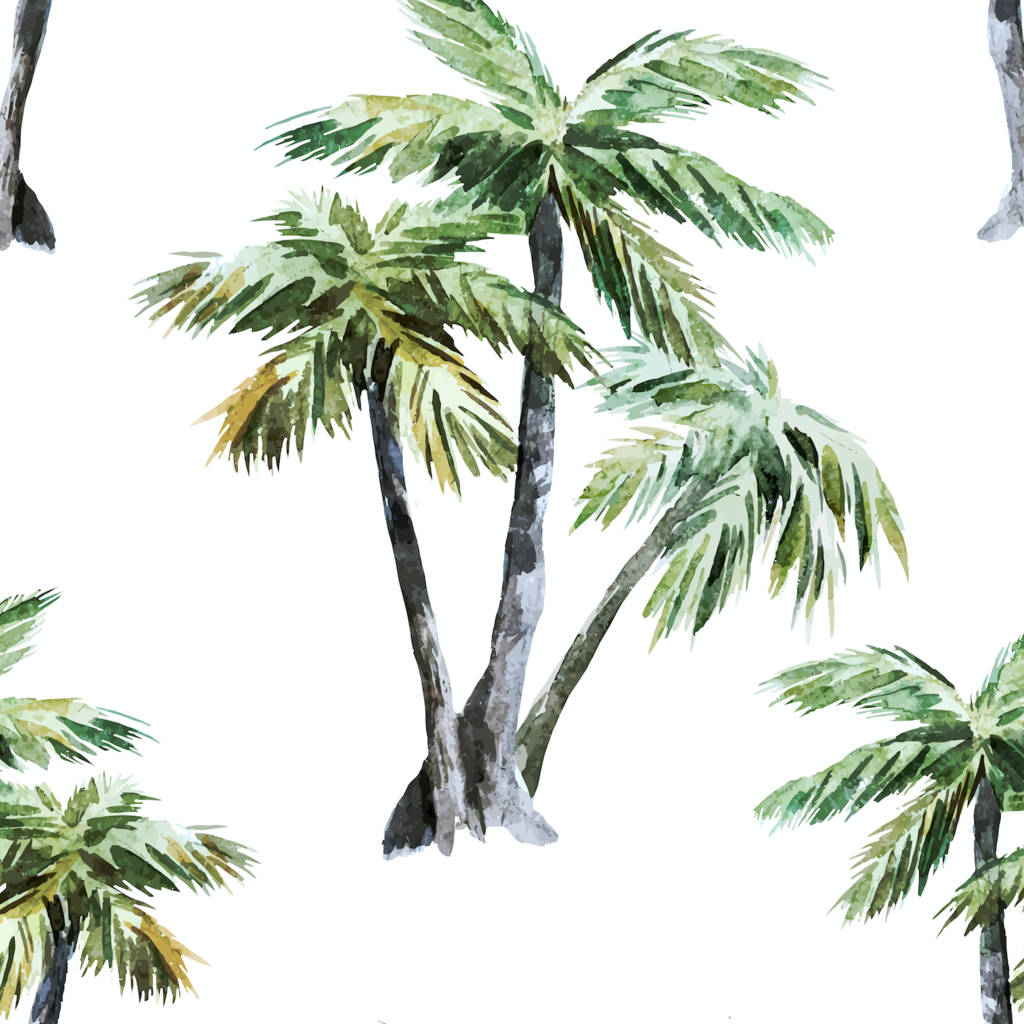 watercolor, palm tree, textured green fronds, SD Desktop Wallpaper