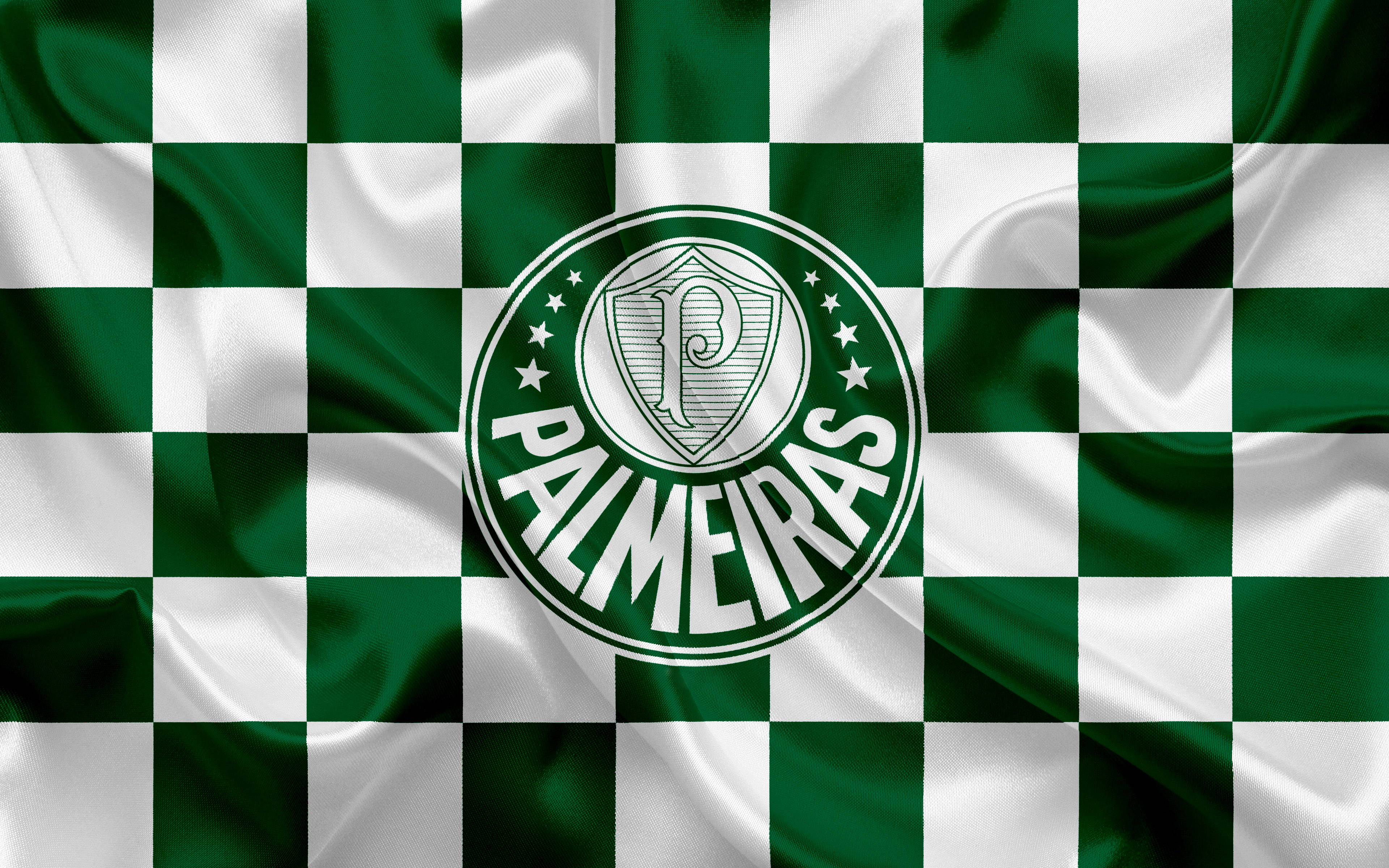Palmeiras, green and white checkered flag, Palmeiras crest, 4K Desktop Wallpaper