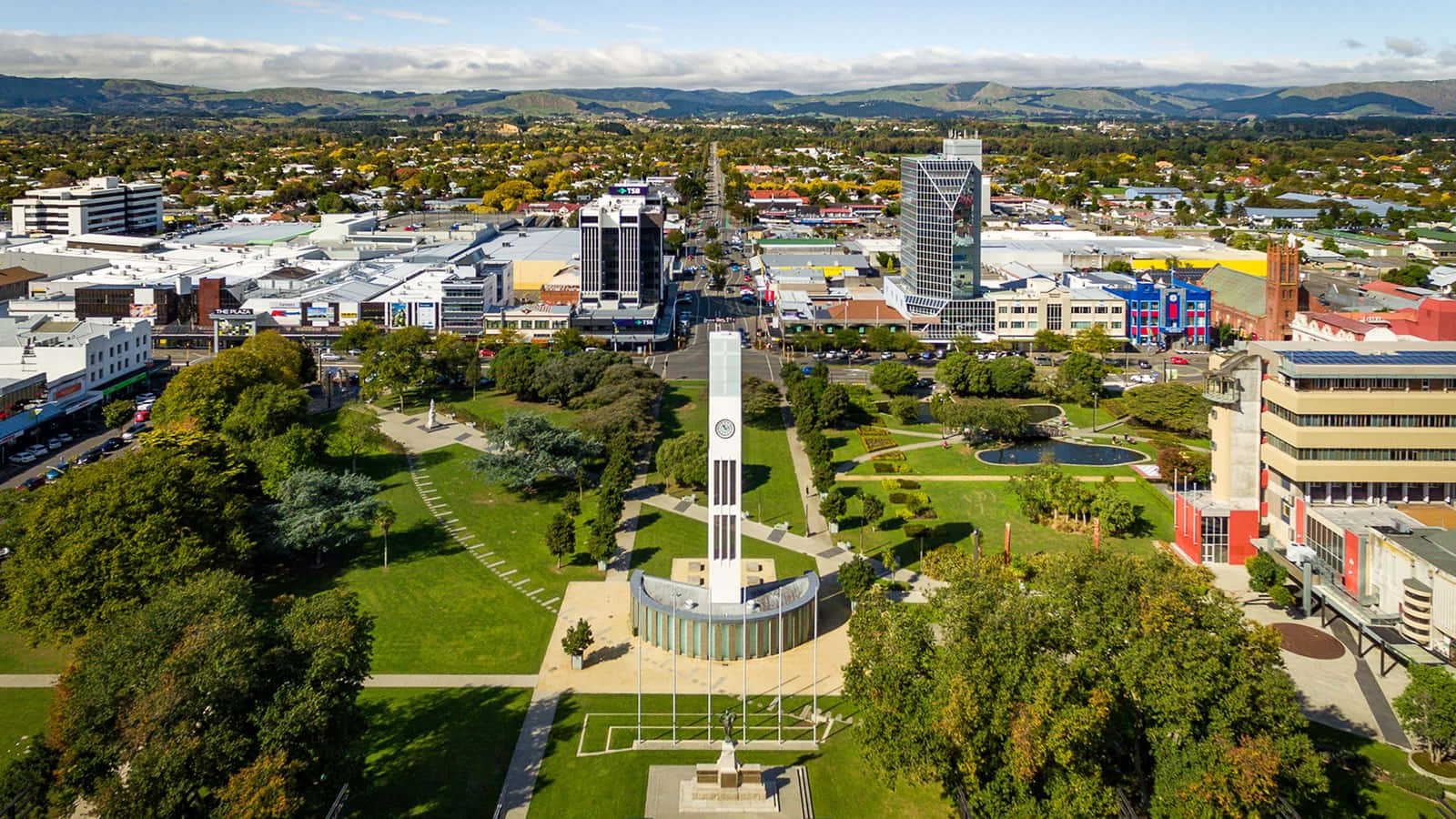 Palmerston North, city park, tall white monument, HD Desktop Wallpaper