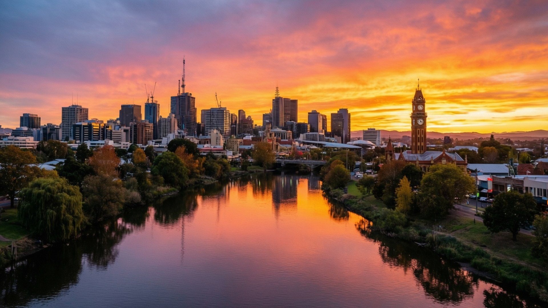 Palmerston North, sunset, skyline, Full HD Desktop Wallpaper