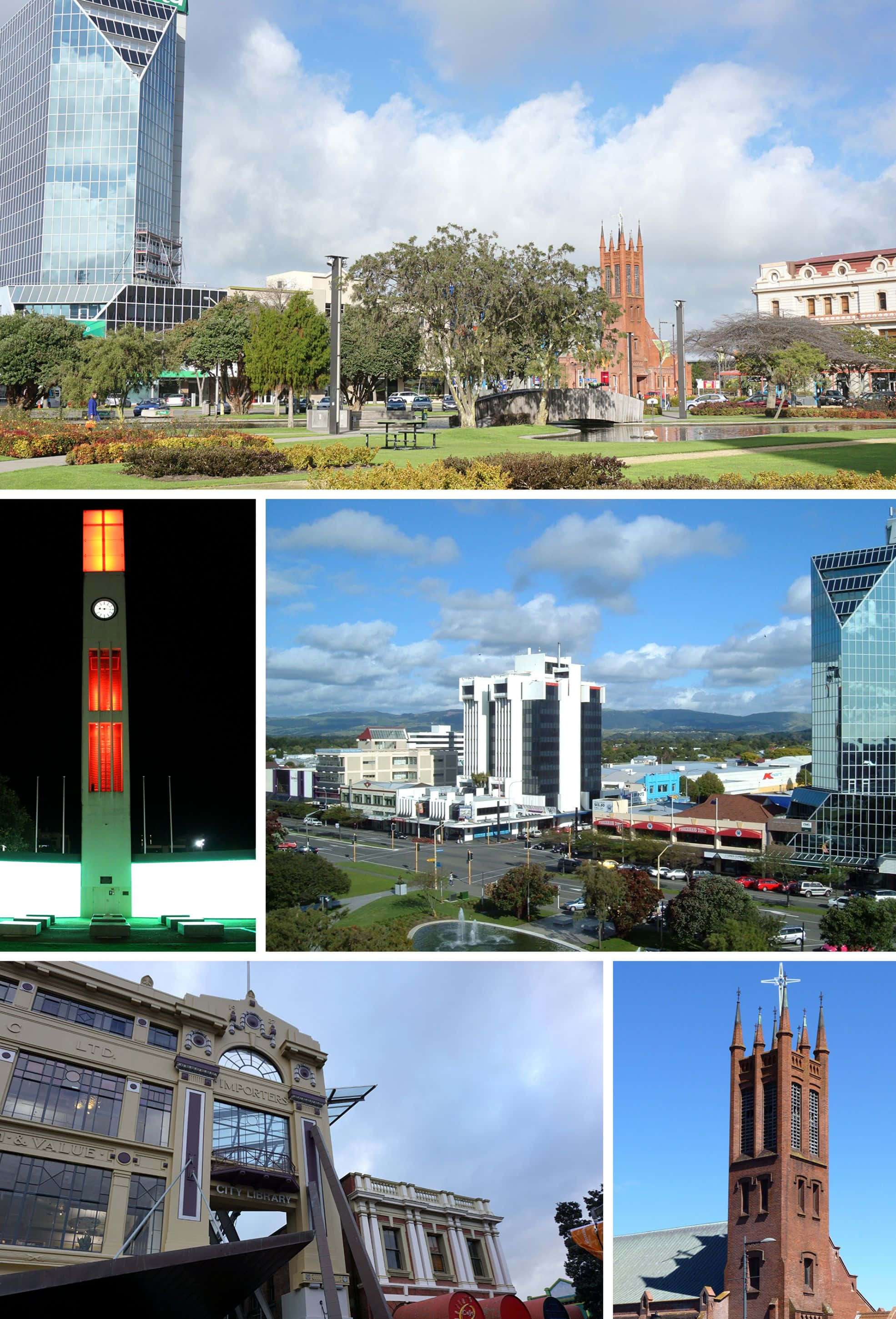 Palmerston North, cityscape collage, modern glass towers, 2K Phone Wallpaper