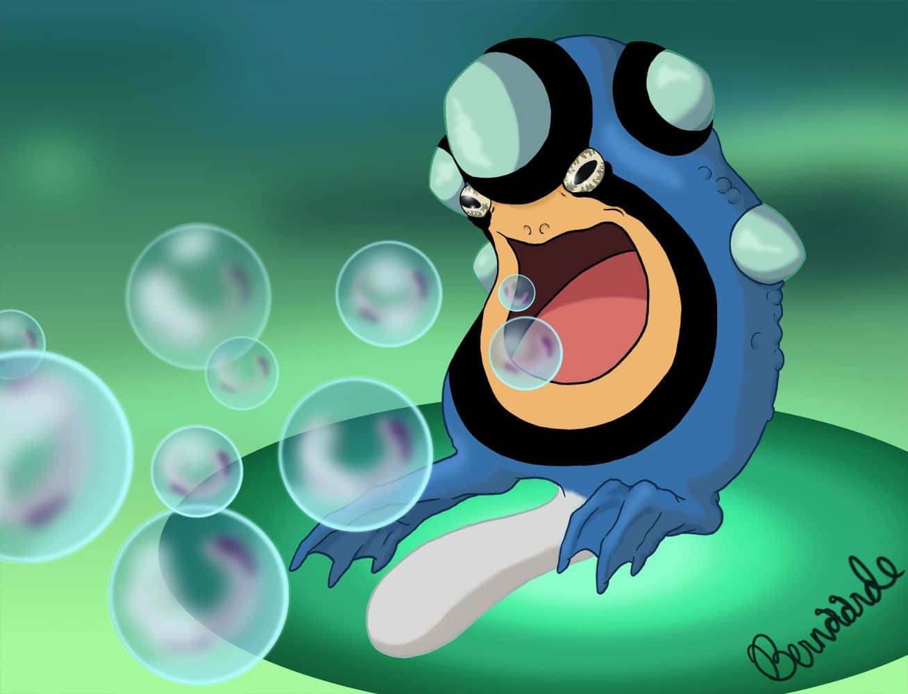 Palpitoad, blue cartoon frog, bubble eyes, HD Desktop Wallpaper