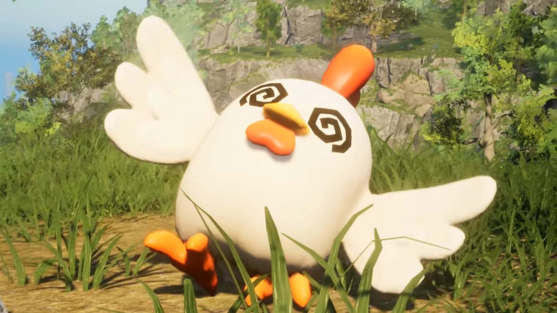 Palworld, chickenlike creature, white cartoon chicken, Full HD Desktop Wallpaper