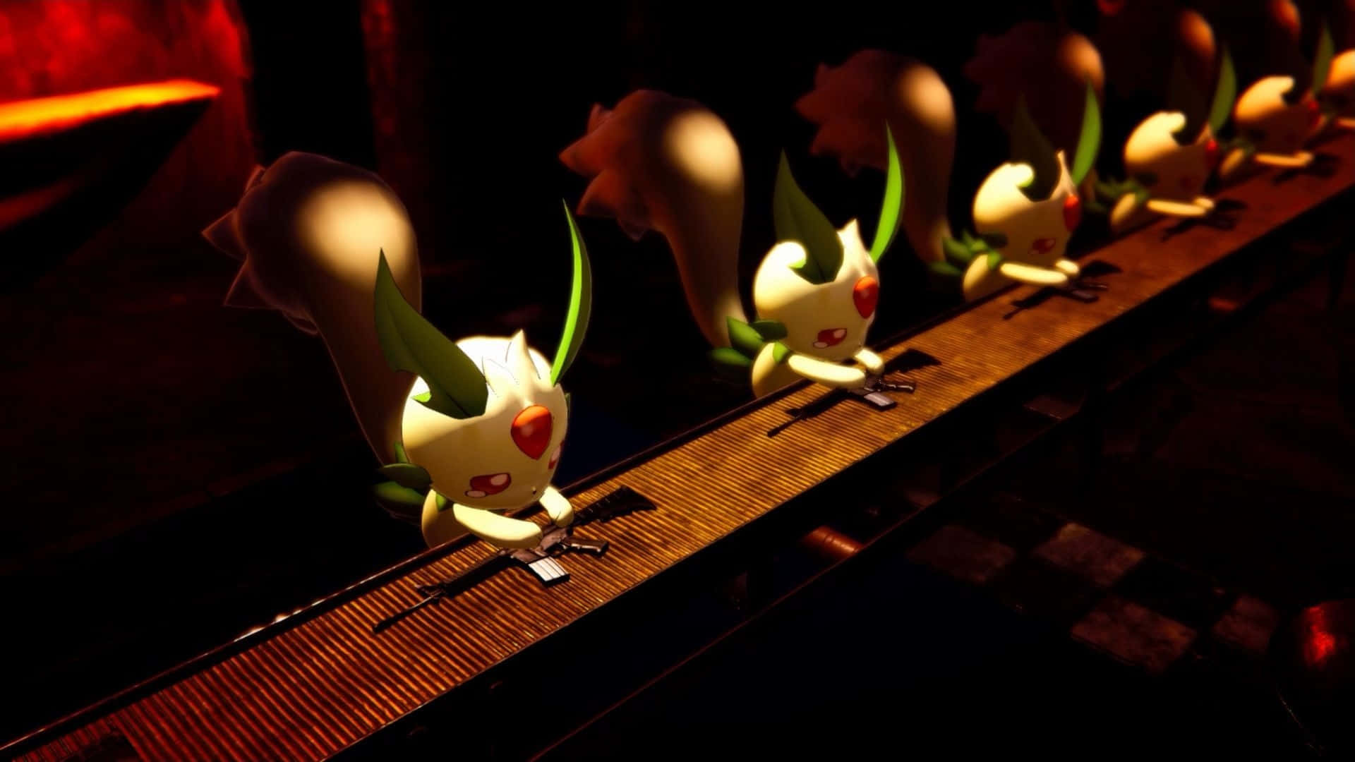 Palworld, chibi-style creatures, green horns, Full HD Desktop Wallpaper