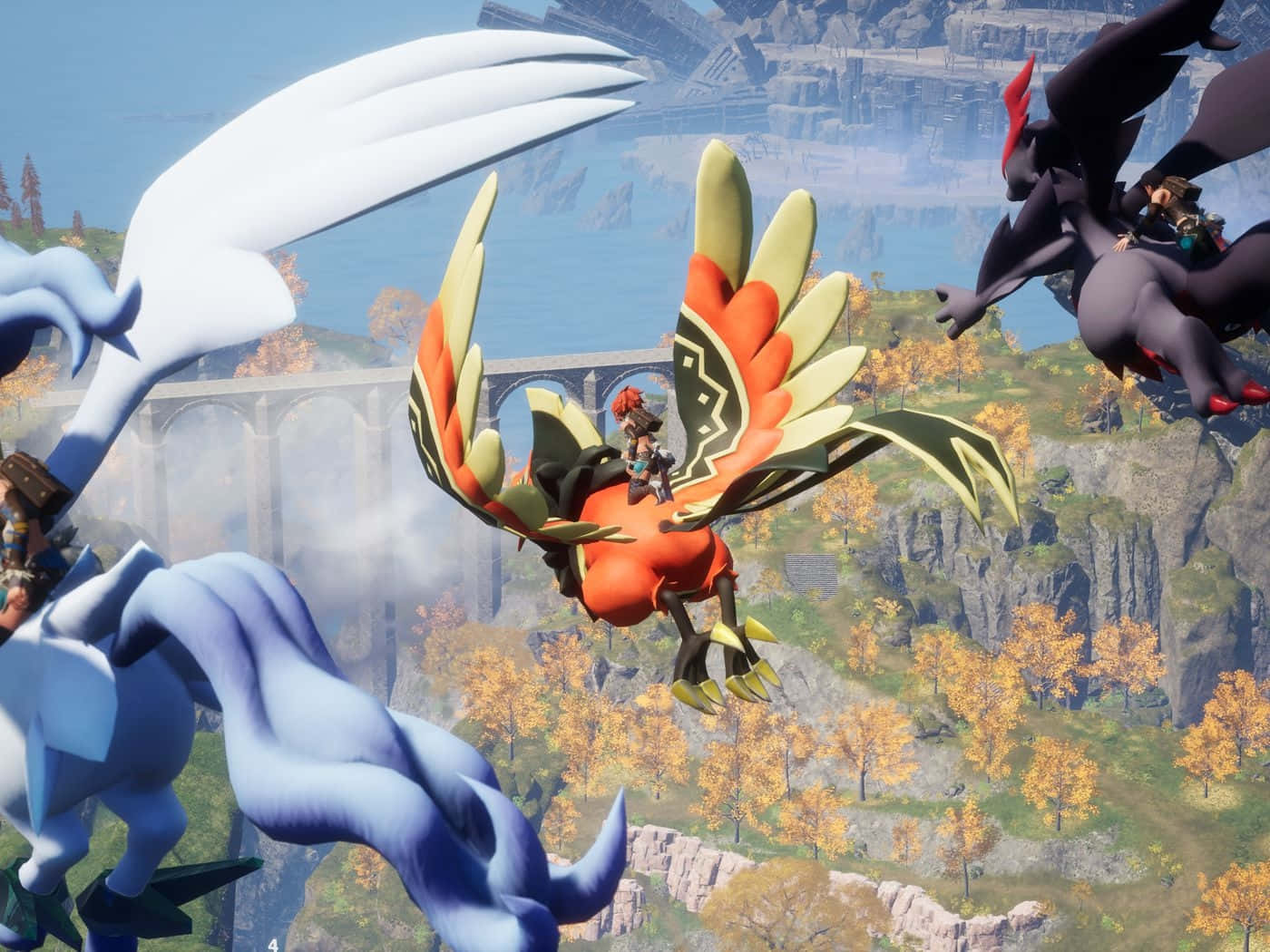 Palworld, flying creatures, canyon, HD Desktop Wallpaper