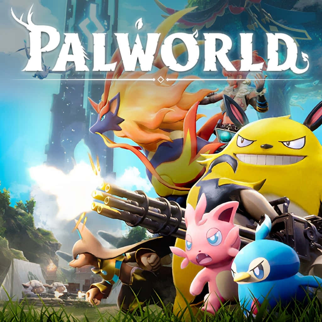 Palworld, yellow rabbit-like creature, large gun, SD Desktop Wallpaper