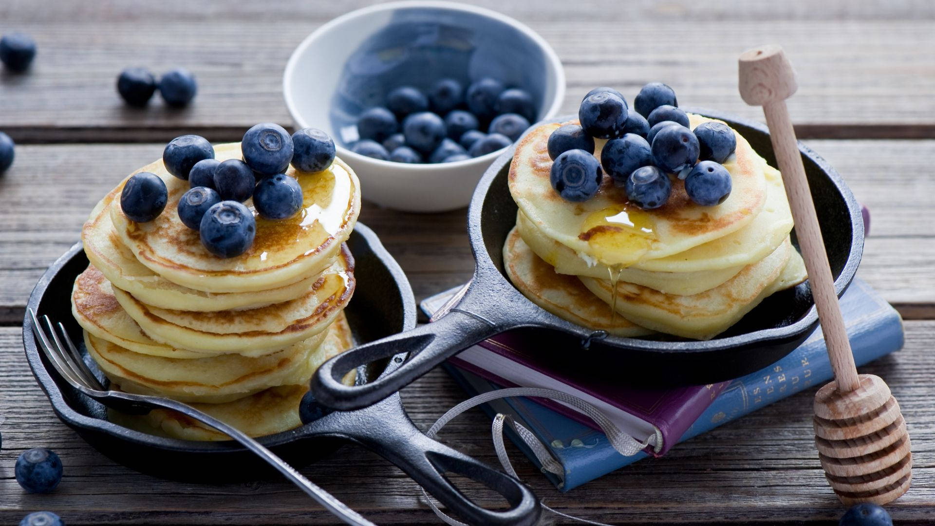 pancakes, cast iron skillets, golden pancakes, Full HD Desktop Wallpaper
