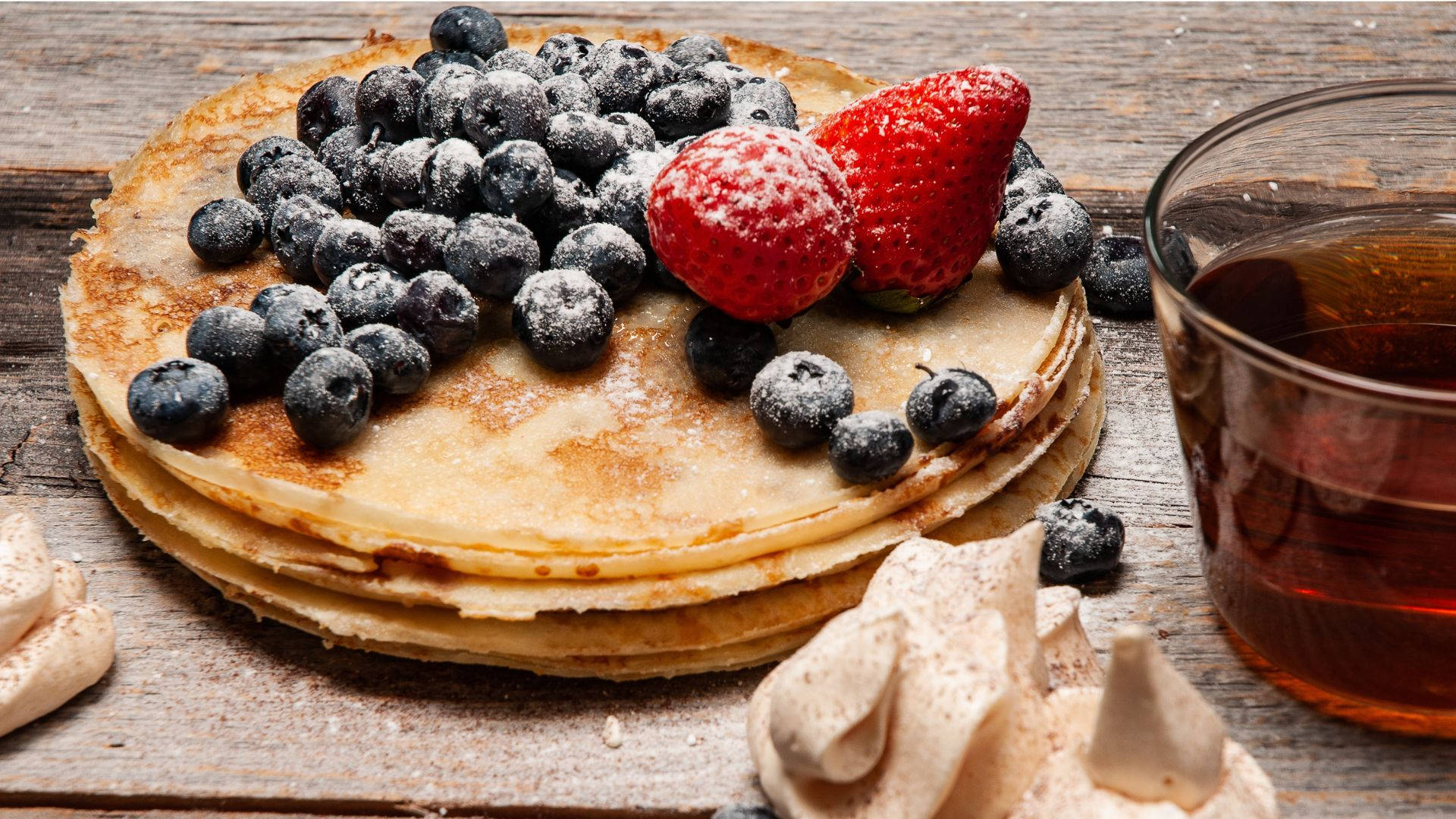 pancakes, blueberries, strawberries, Full HD Desktop Wallpaper