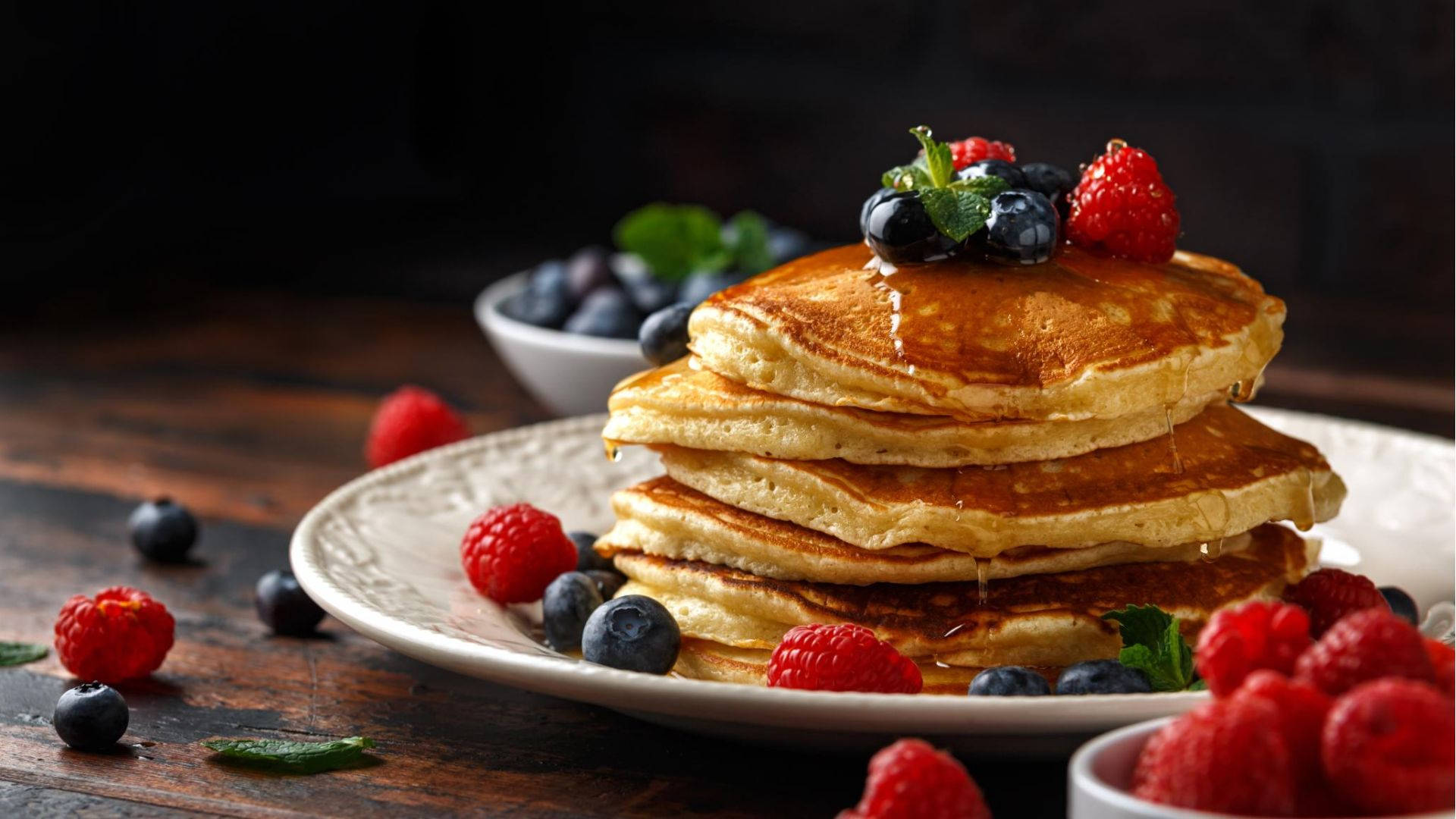 Berries, Honey, Pancakes, Full HD Desktop Wallpaper