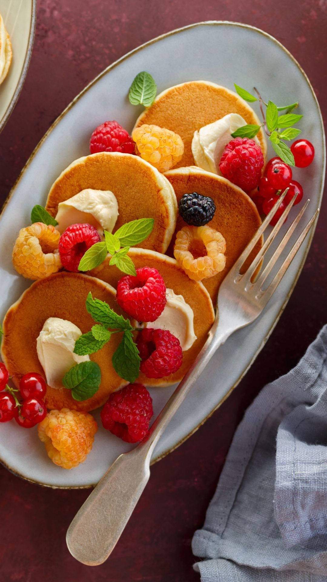 Pancakes, fresh berries, cream, Full HD Phone Wallpaper