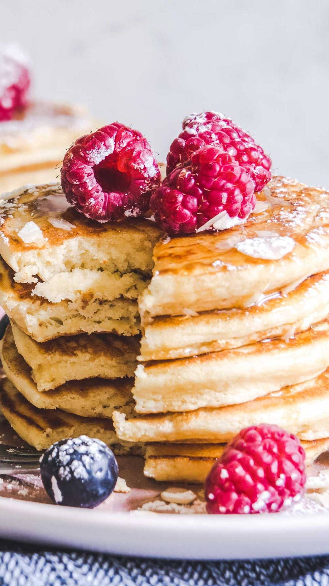 Pancake Slice, golden pancakes, raspberries, Full HD Phone Wallpaper