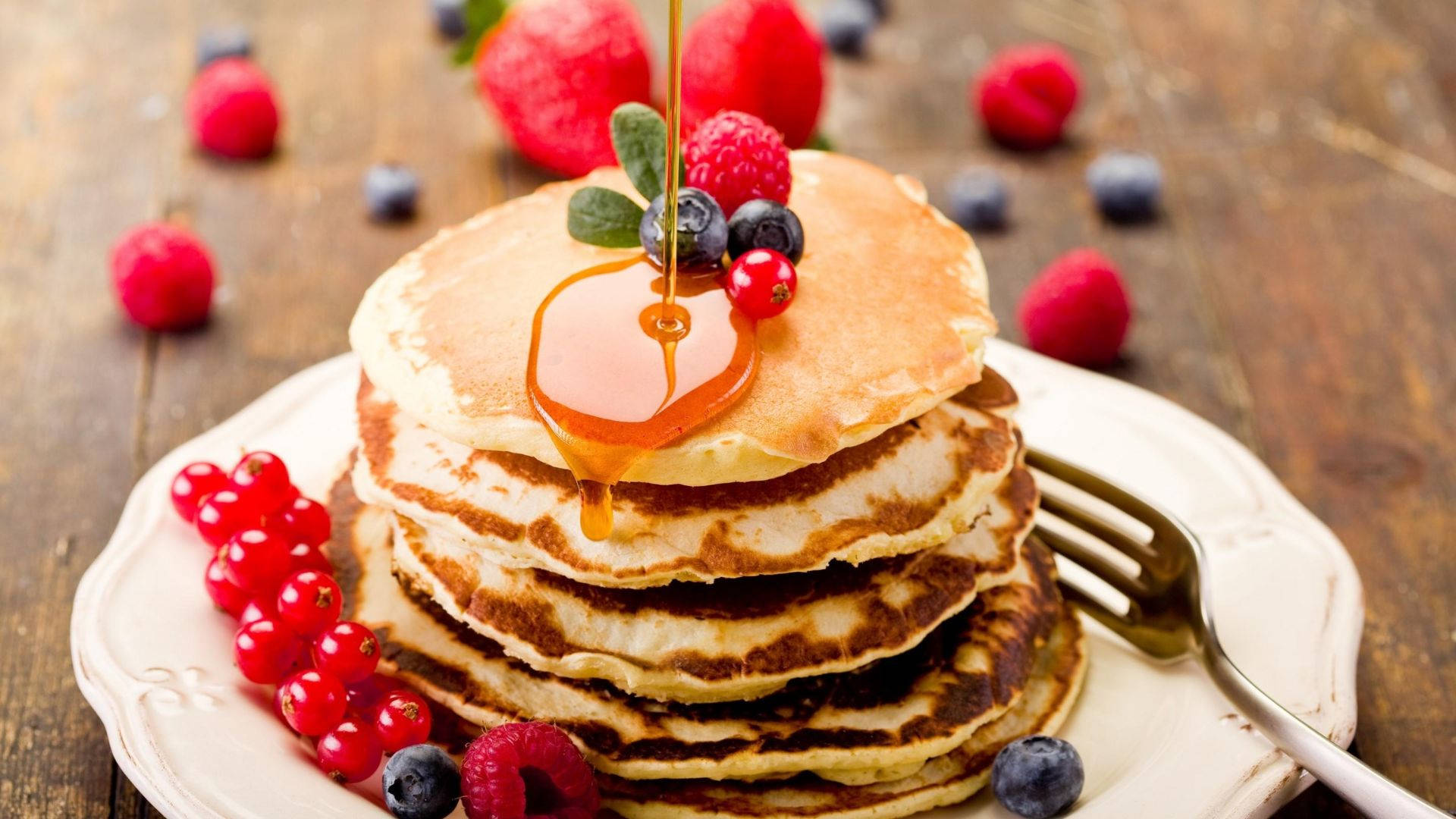 Pancakes, blue berries, red berries, Full HD Desktop Wallpaper