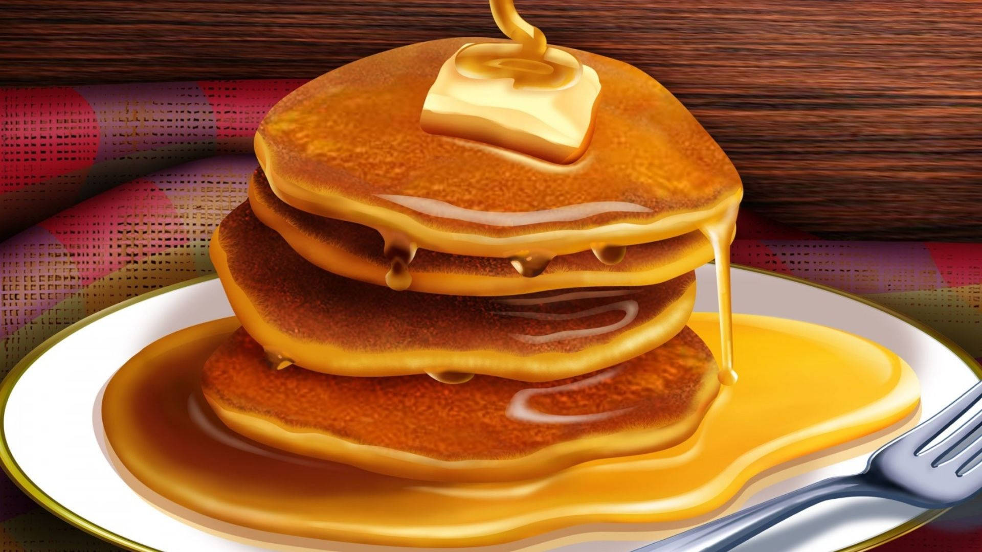 golden pancakes, syrup, melting butter, Full HD Desktop Wallpaper