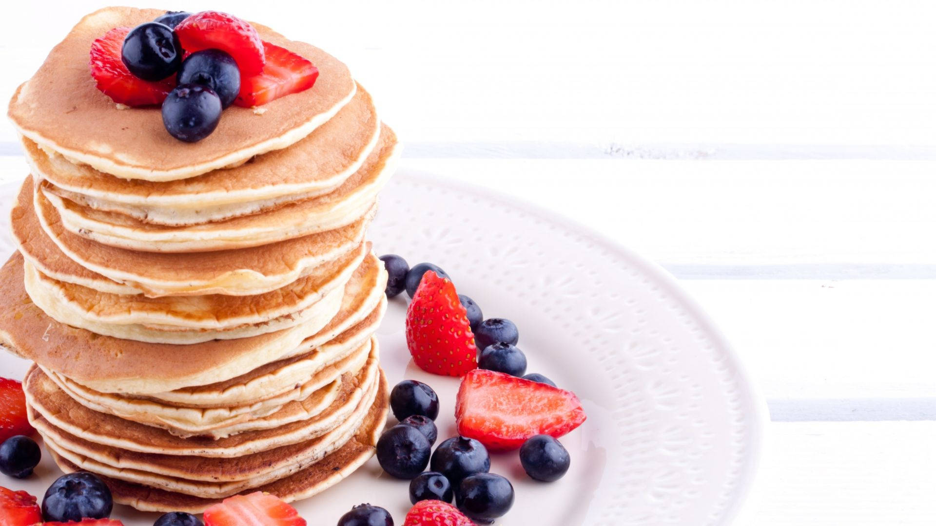 Pancakes, strawberries, blueberries, Full HD Desktop Wallpaper